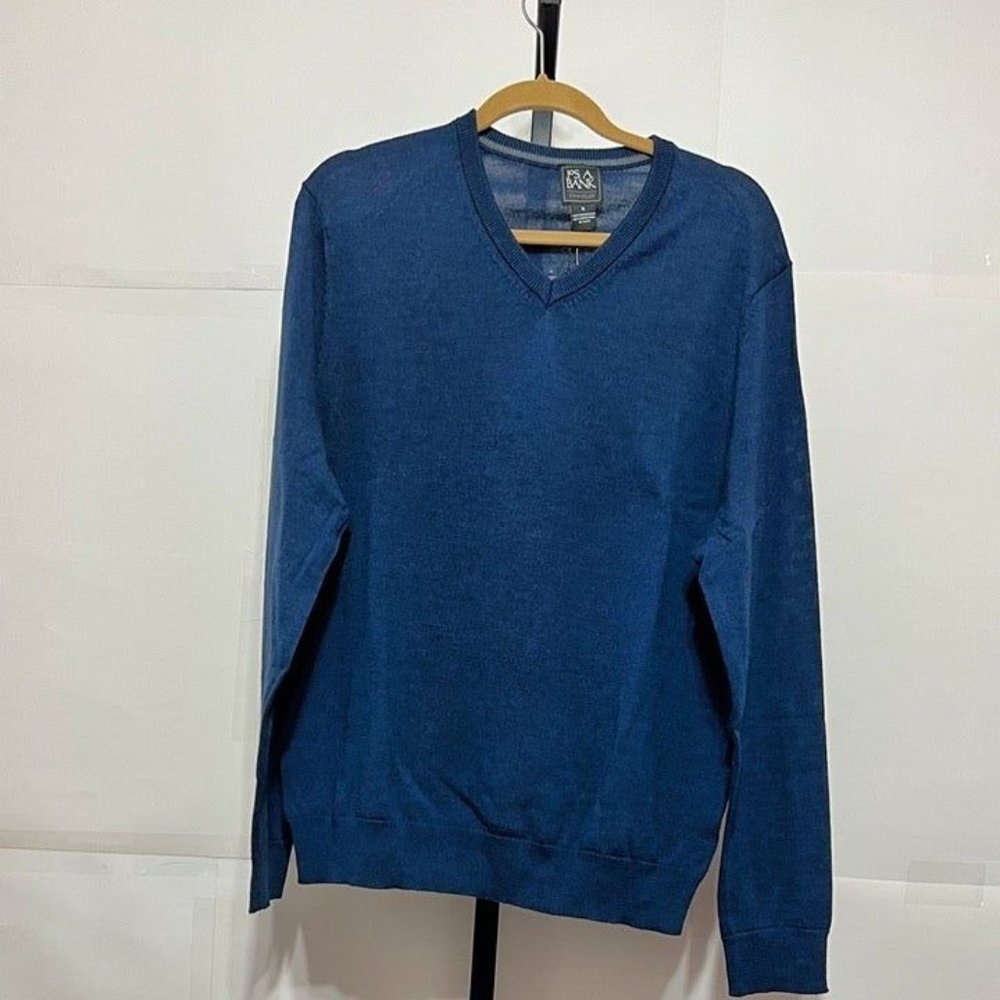 Jos A Bank NWT Sz XL Dark Wash Traveler 100% Merino Wool Sweater - Picture 7 of 7
